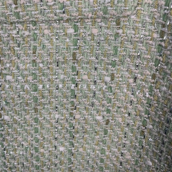 NWT MAJE Metallic bouclé-tweed mini skirt Light Green size 42/US 10 - Picture 5 of 14
